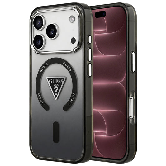 Coque MagSafe pour Apple iPhone 18 Pro Max / 17 Pro Max, Guess, logo triangulaire dégradé IML, noire