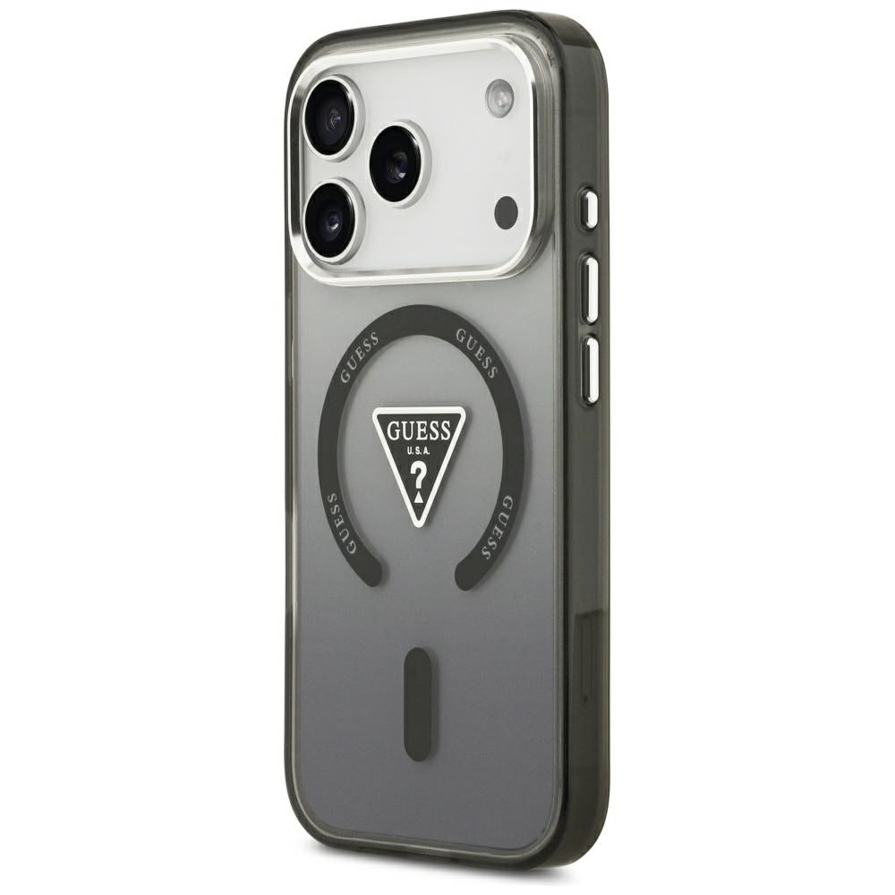 Coque MagSafe pour Apple iPhone 18 Pro Max / 17 Pro Max, Guess, logo triangulaire dégradé IML, noire
