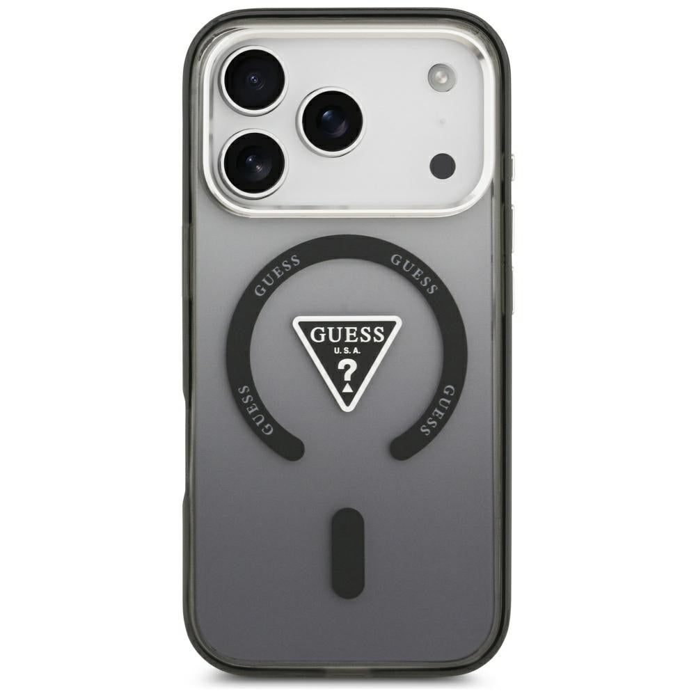 Coque MagSafe pour Apple iPhone 18 Pro Max / 17 Pro Max, Guess, logo triangulaire dégradé IML, noire