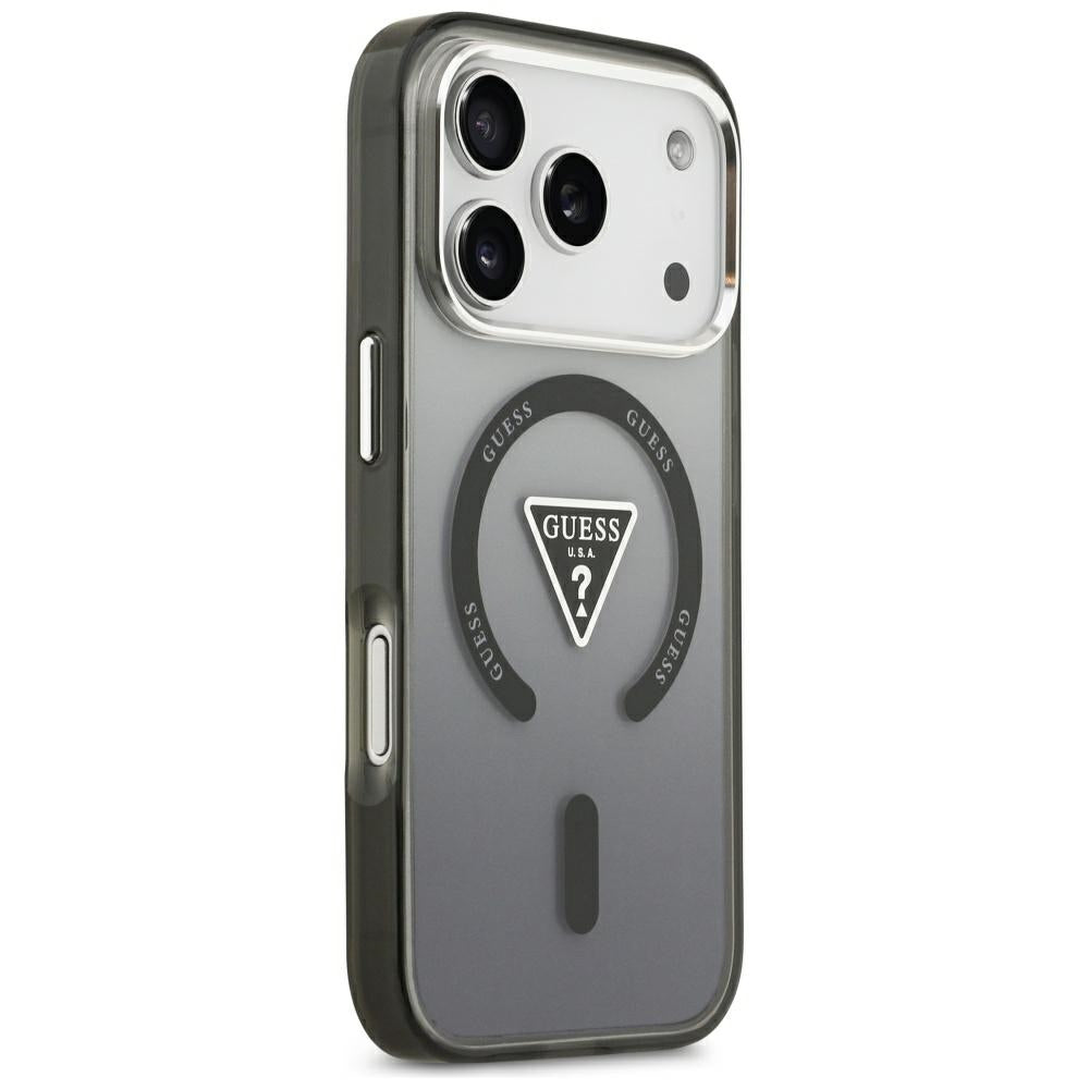 Coque MagSafe pour Apple iPhone 18 Pro Max / 17 Pro Max, Guess, logo triangulaire dégradé IML, noire