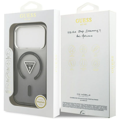 Coque MagSafe pour Apple iPhone 18 Pro Max / 17 Pro Max, Guess, logo triangulaire dégradé IML, noire