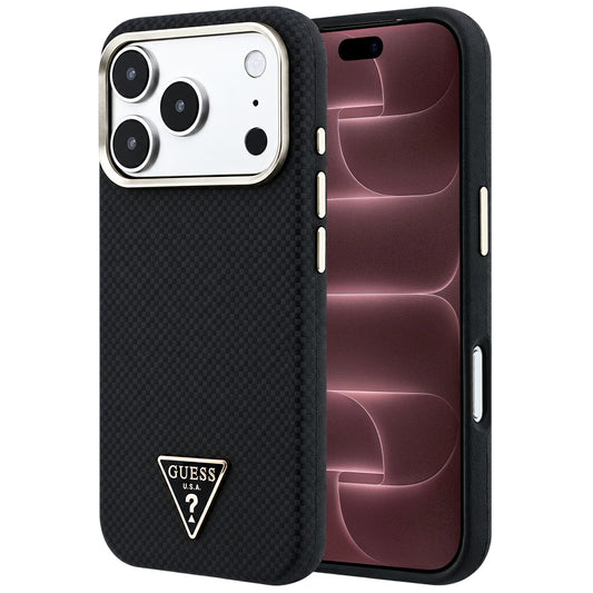 Coque MagSafe pour Apple iPhone 18 Pro Max / 17 Pro Max, Guess, Logo Triangle Kevlar, Noire