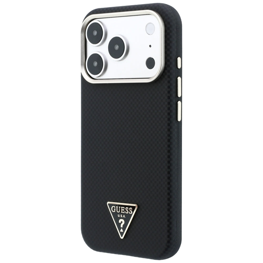 MagSafe-Hülle für Apple iPhone 18 Pro Max / 17 Pro Max, Guess, Kevlar-Dreieck-Logo, Schwarz