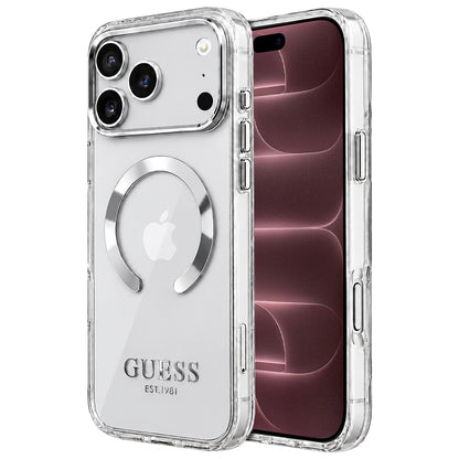 Coque MagSafe pour Apple iPhone 18 Pro Max / 17 Pro Max, Guess, Contour Métallique, Argentée