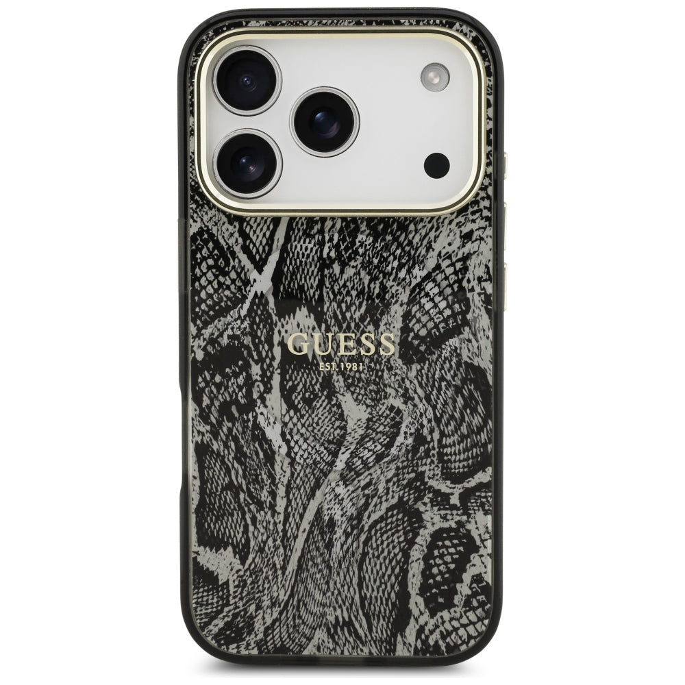 Coque MagSafe pour Apple iPhone 18 Pro Max / 17 Pro Max, Guess, motif python, noire