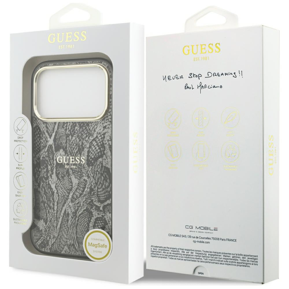 Coque MagSafe pour Apple iPhone 18 Pro Max / 17 Pro Max, Guess, motif python, noire