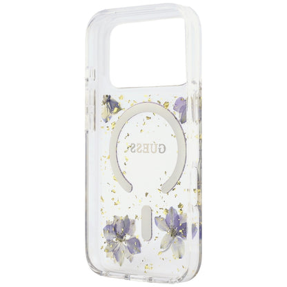 Coque MagSafe pour Apple iPhone 18 Pro Max / 17 Pro Max, Guess, Fleurs en résine et paillettes, Violet