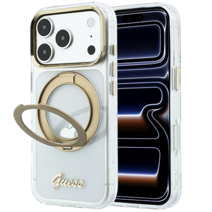 Custodia MagSafe per Apple iPhone 18 Pro Max / 17 Pro Max, Guess, Ring Stand Script Metal Logo, Trasparente