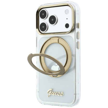 Custodia MagSafe per Apple iPhone 18 Pro Max / 17 Pro Max, Guess, Ring Stand Script Metal Logo, Trasparente