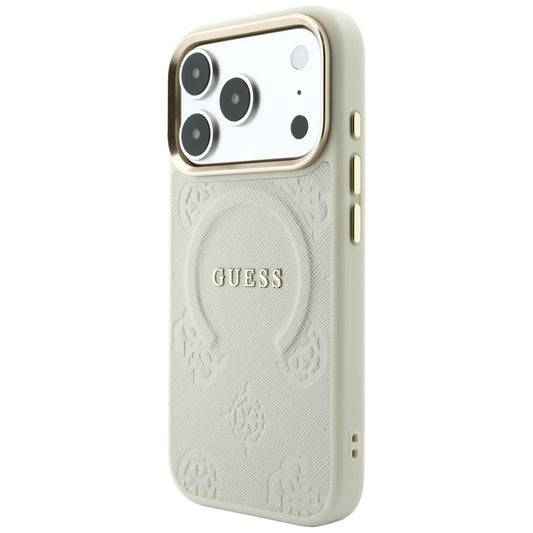 Custodia MagSafe per Apple iPhone 18 Pro Max / 17 Pro Max, Guess, Saffiano Peony Hot Stamp, Beige