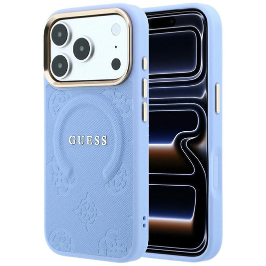 Custodia MagSafe per Apple iPhone 18 Pro Max / 17 Pro Max, Guess, Saffiano Peony Ring, Blu