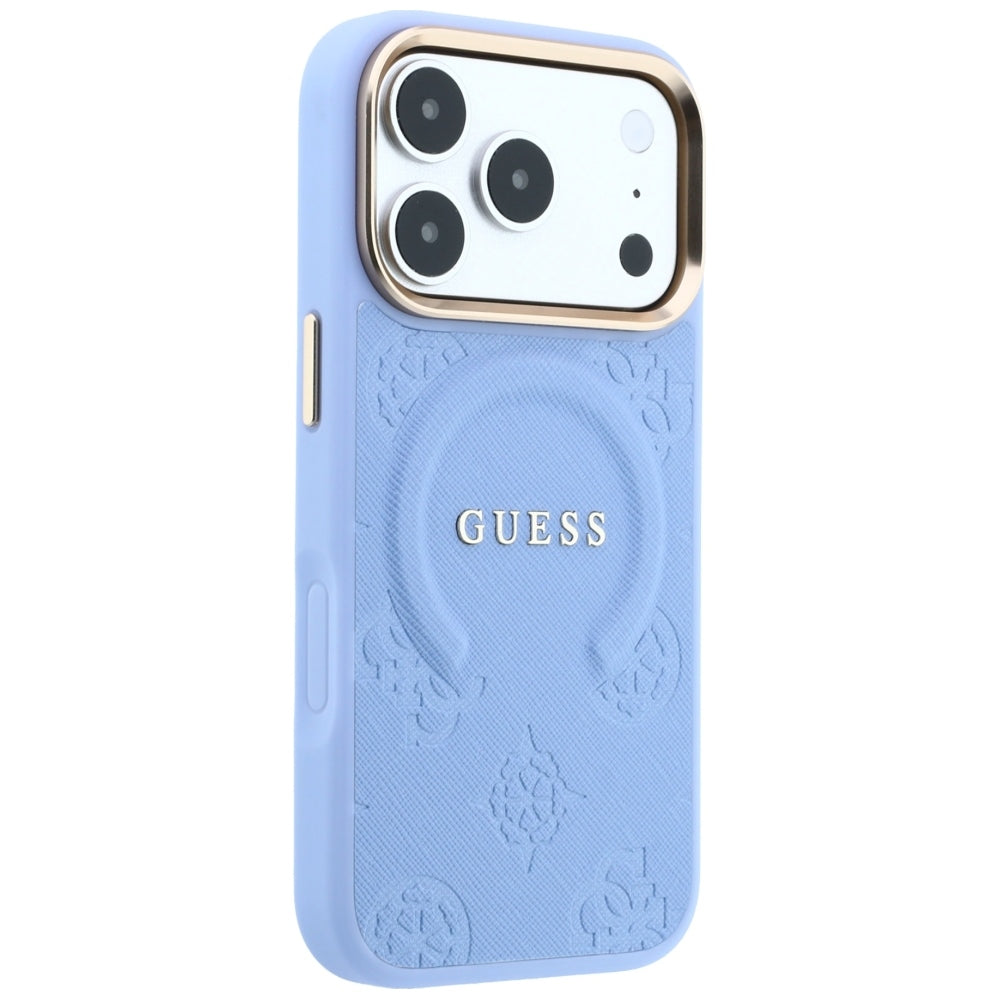 MagSafe-Hülle für Apple iPhone 18 Pro Max / 17 Pro Max, Guess, Saffiano Peony Ring, Blau