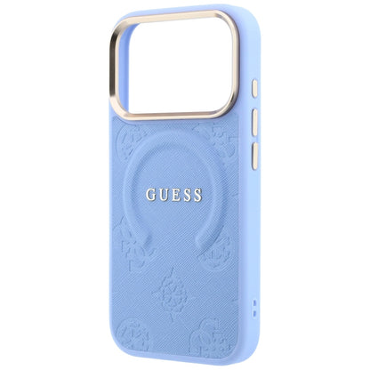 MagSafe-Hülle für Apple iPhone 18 Pro Max / 17 Pro Max, Guess, Saffiano Peony Ring, Blau