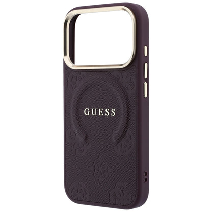 MagSafe Case for Apple iPhone 18 Pro Max / 17 Pro Max, Guess, Saffiano Peony Ring, Burgundy