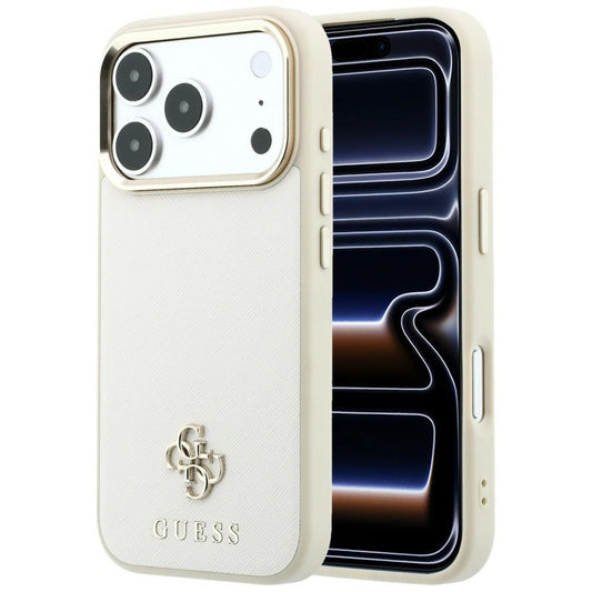 MagSafe-Hülle für Apple iPhone 18 Pro Max / 17 Pro Max, Guess, Saffiano Small 4G Classic, Beige