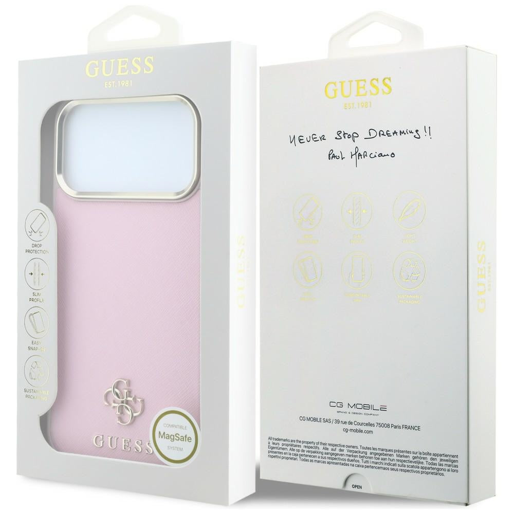 Custodia MagSafe per Apple iPhone 18 Pro Max / 17 Pro Max, Guess, Saffiano Small 4G Classic, Rosa