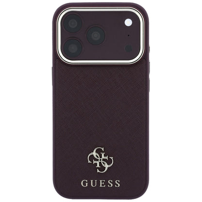 Coque MagSafe pour Apple iPhone 18 Pro Max / 17 Pro Max, Guess, Saffiano Small 4G Classic, Bordeaux