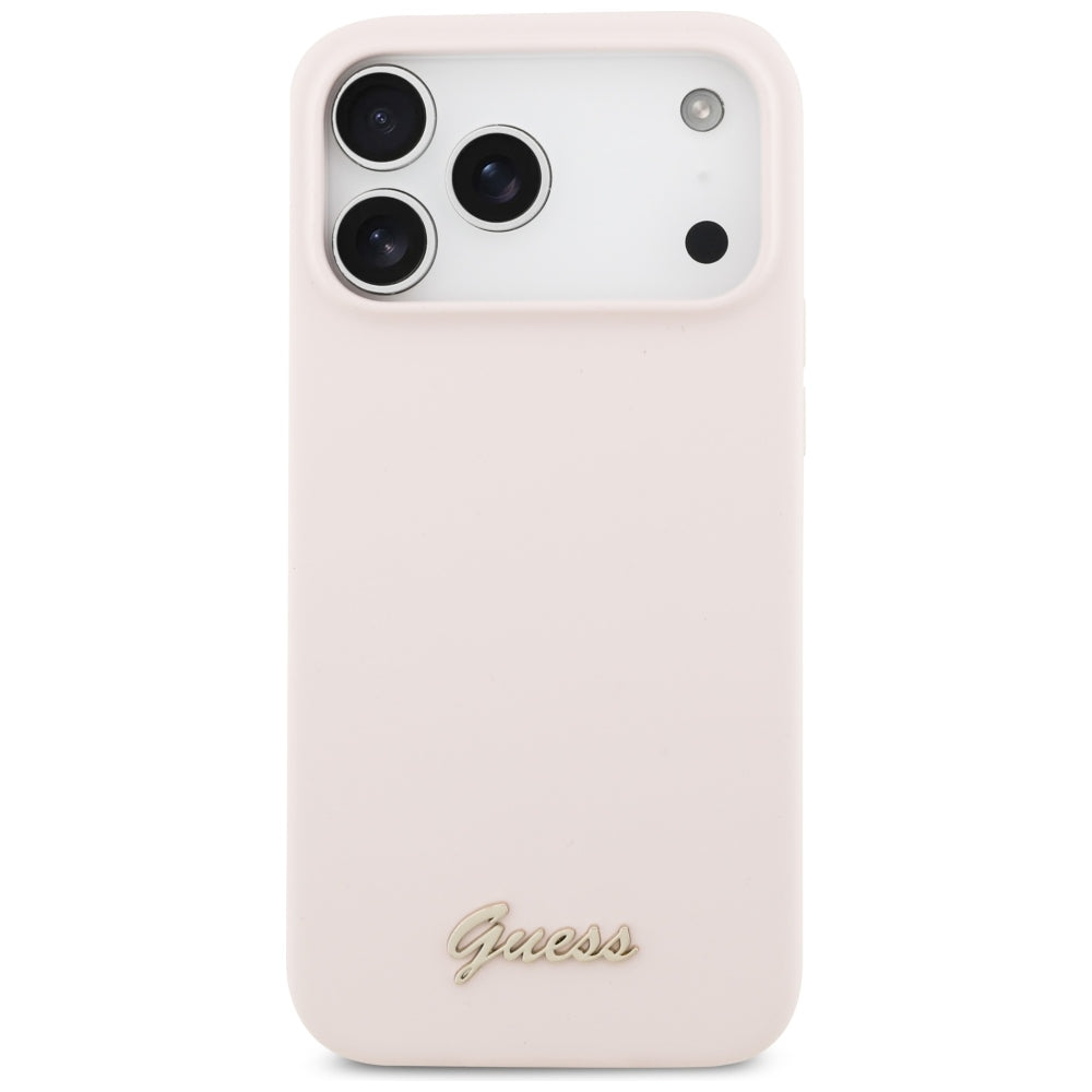 Coque MagSafe pour Apple iPhone 18 Pro Max / 17 Pro Max, Guess, Logo Métal Script, Rose