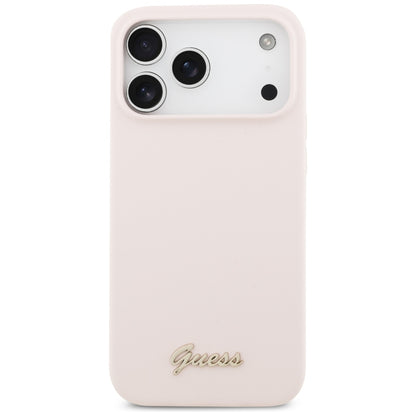 Coque MagSafe pour Apple iPhone 18 Pro Max / 17 Pro Max, Guess, Logo Métal Script, Rose