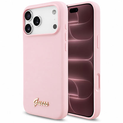 Coque MagSafe pour Apple iPhone 18 Pro Max / 17 Pro Max, Guess, Logo Métal Script, Rose