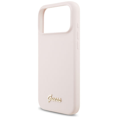 Coque MagSafe pour Apple iPhone 18 Pro Max / 17 Pro Max, Guess, Logo Métal Script, Rose