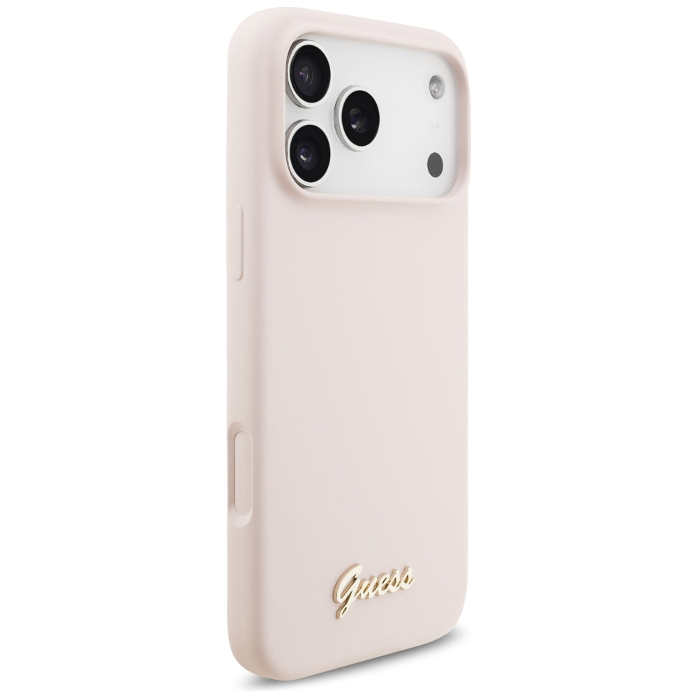 Coque MagSafe pour Apple iPhone 18 Pro Max / 17 Pro Max, Guess, Logo Métal Script, Rose