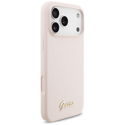 Coque MagSafe pour Apple iPhone 18 Pro Max / 17 Pro Max, Guess, Logo Métal Script, Rose