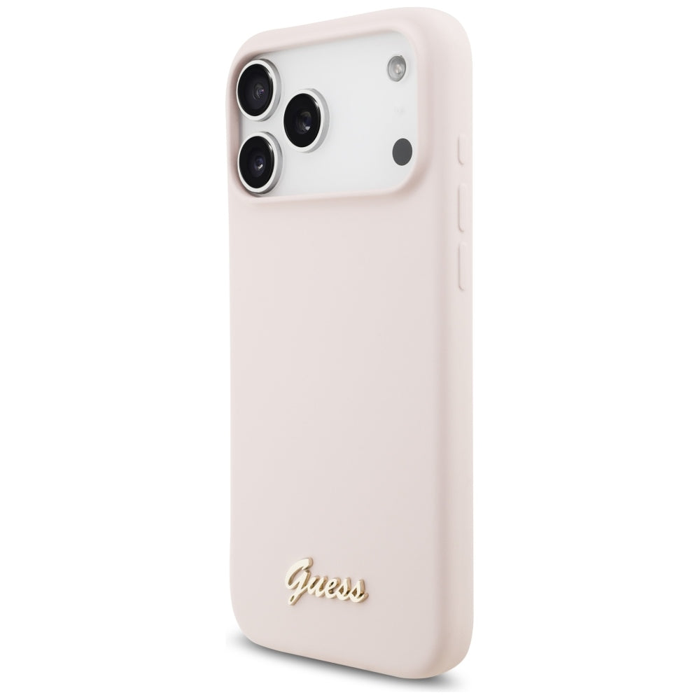 Coque MagSafe pour Apple iPhone 18 Pro Max / 17 Pro Max, Guess, Logo Métal Script, Rose