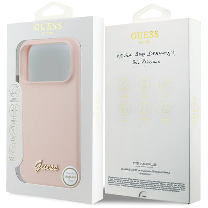 Coque MagSafe pour Apple iPhone 18 Pro Max / 17 Pro Max, Guess, Logo Métal Script, Rose