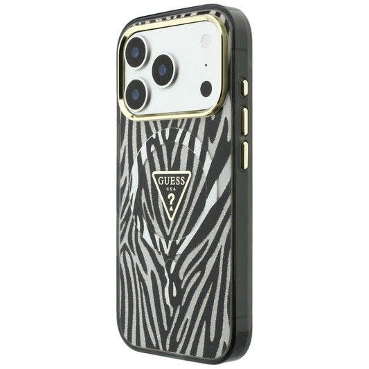 Custodia MagSafe per Apple iPhone 18 Pro Max / 17 Pro Max, Guess, Logo Triangolo Glitter Zebra, Argento