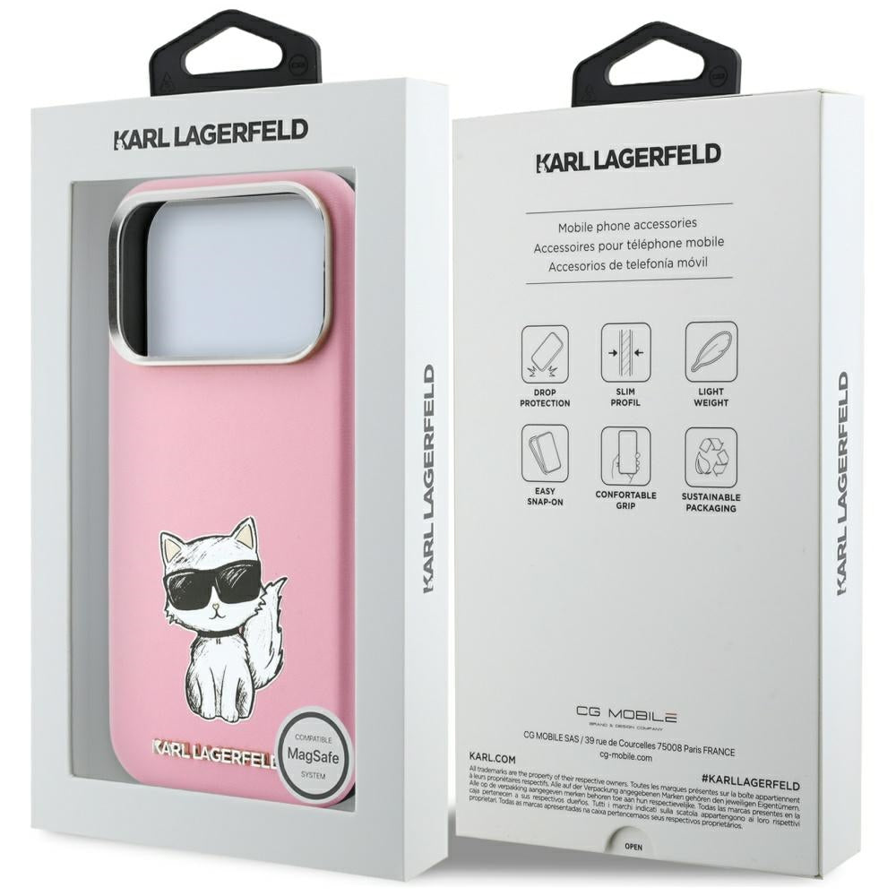 Custodia MagSafe per Apple iPhone 18 Pro Max / 17 Pro Max, Karl Lagerfeld, Choupette Sketch, Rosa