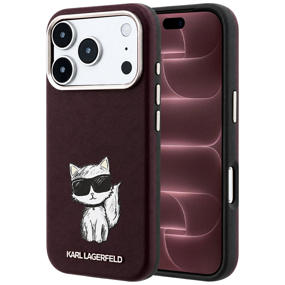 Coque MagSafe pour Apple iPhone 18 Pro Max / 17 Pro Max, Karl Lagerfeld, Choupette Sketch, Bordeaux