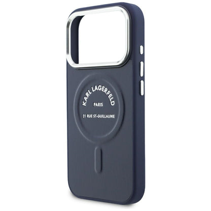 MagSafe Case for Apple iPhone 18 Pro Max / 17 Pro Max, Karl Lagerfeld, Embossed Open Ring RSG Logo, Blue