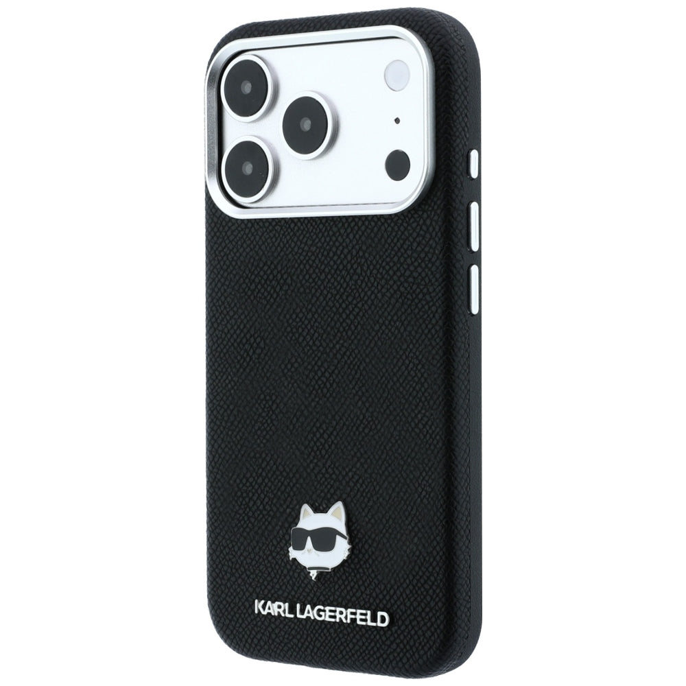 Coque MagSafe pour Apple iPhone 18 Pro Max / 17 Pro Max, Karl Lagerfeld, Grained Choupette Head Metal, noire