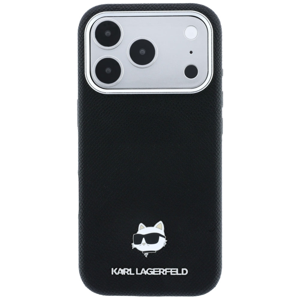 Coque MagSafe pour Apple iPhone 18 Pro Max / 17 Pro Max, Karl Lagerfeld, Grained Choupette Head Metal, noire