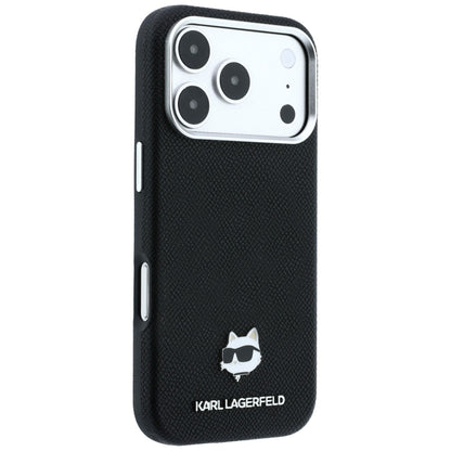 Coque MagSafe pour Apple iPhone 18 Pro Max / 17 Pro Max, Karl Lagerfeld, Grained Choupette Head Metal, noire