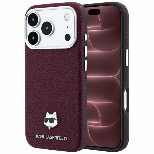 MagSafe-Hülle für Apple iPhone 18 Pro Max / 17 Pro Max, Karl Lagerfeld, Geprägter Choupette-Kopf, Weinrot