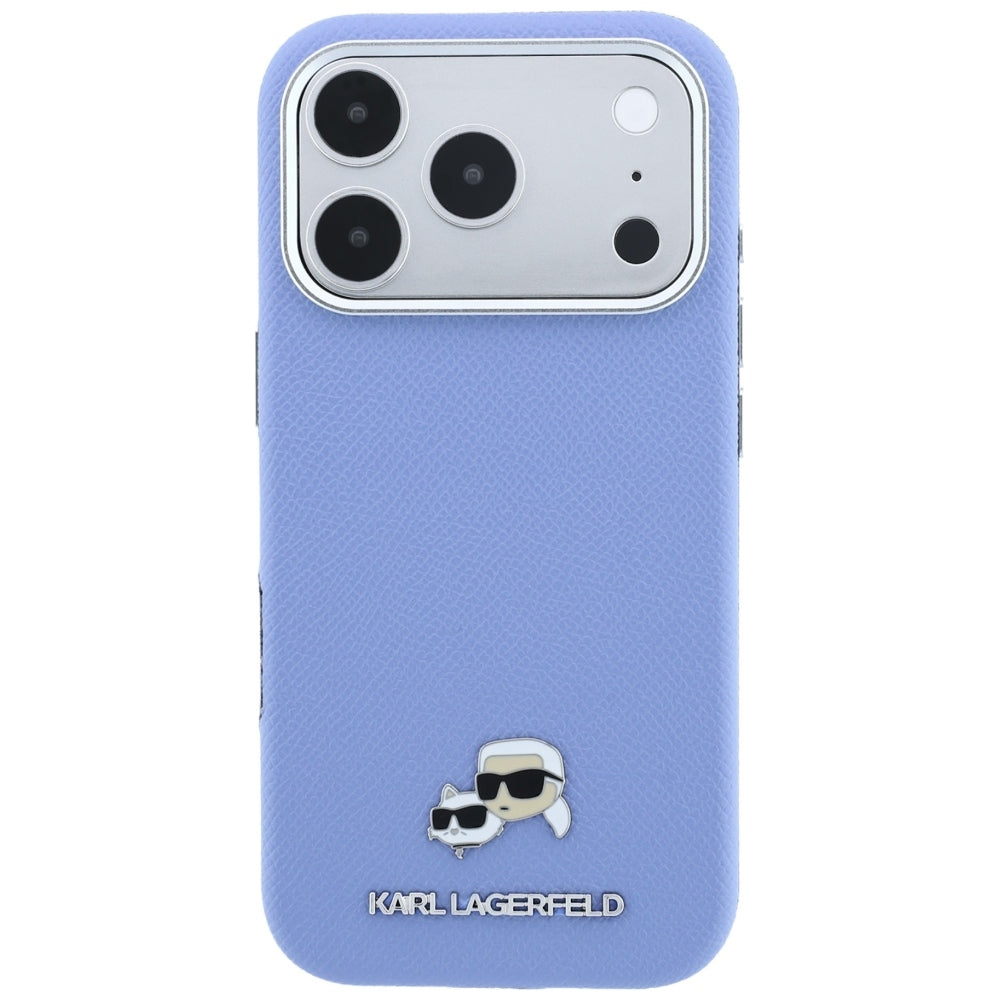 Custodia MagSafe per Apple iPhone 18 Pro Max / 17 Pro Max, Karl Lagerfeld, Grained Karl & Choupette Head's Metal, Bleu