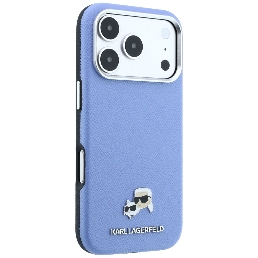Custodia MagSafe per Apple iPhone 18 Pro Max / 17 Pro Max, Karl Lagerfeld, Grained Karl & Choupette Head's Metal, Bleu