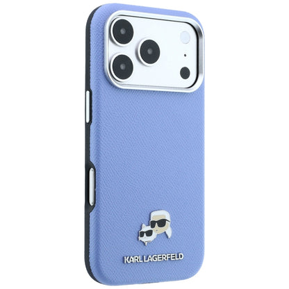 Custodia MagSafe per Apple iPhone 18 Pro Max / 17 Pro Max, Karl Lagerfeld, Grained Karl & Choupette Head's Metal, Bleu