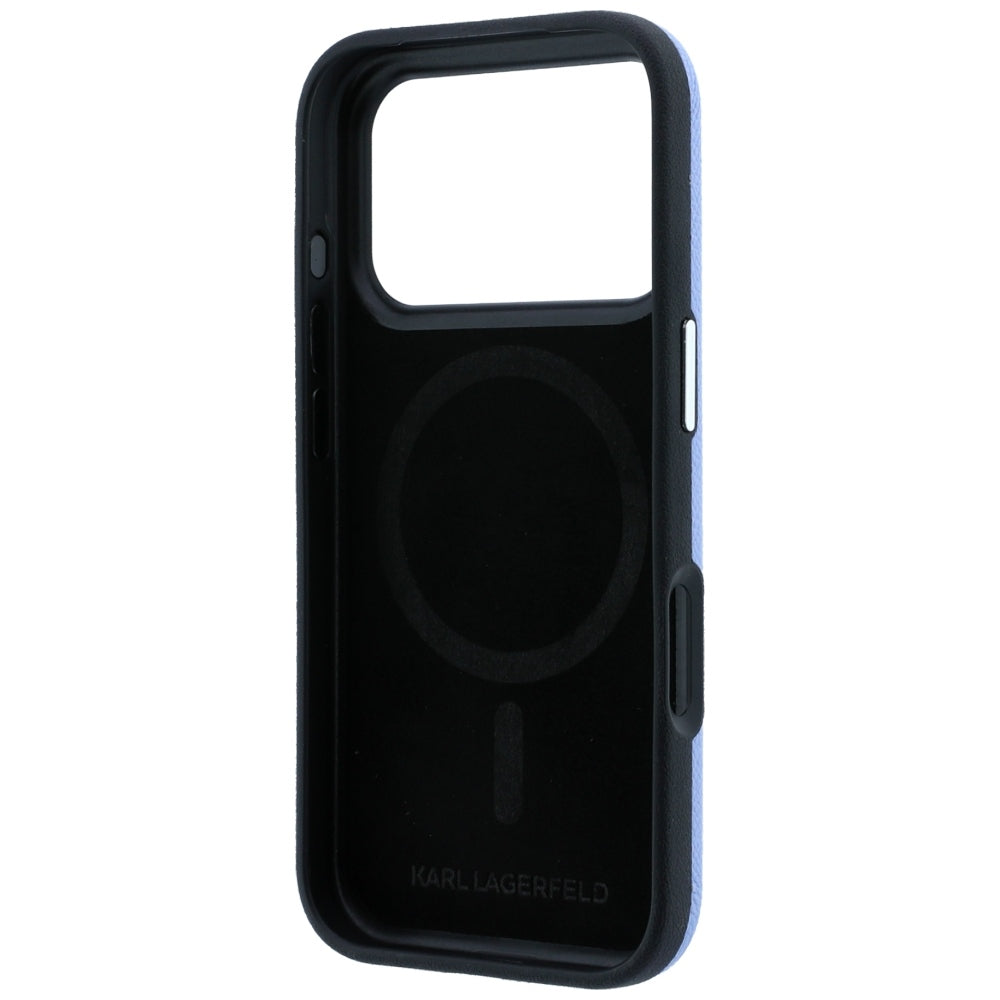 Custodia MagSafe per Apple iPhone 18 Pro Max / 17 Pro Max, Karl Lagerfeld, Grained Karl & Choupette Head's Metal, Bleu