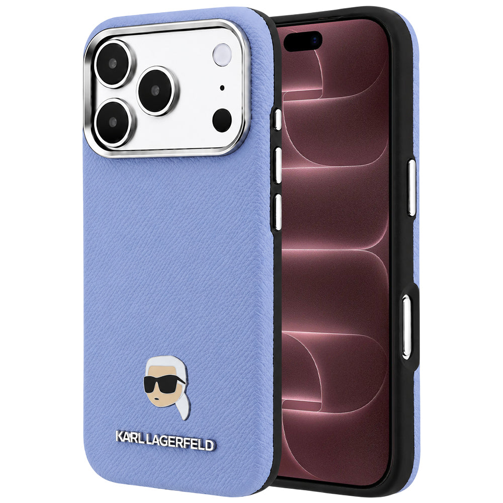 Custodia MagSafe per Apple iPhone 18 Pro Max / 17 Pro Max, Karl Lagerfeld, Metallo Testa Karl Grana, Blu