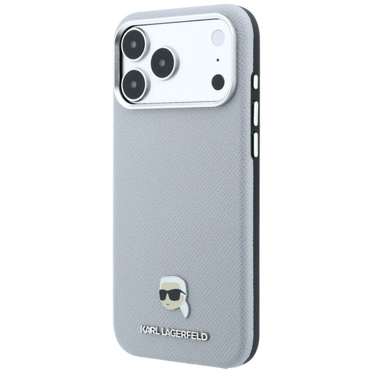 MagSafe-Hülle für Apple iPhone 18 Pro Max / 17 Pro Max, Karl Lagerfeld, genarbtes Karl Head's Metal, Grau