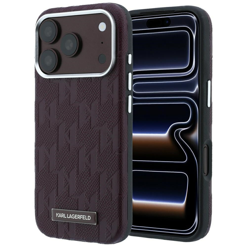 Coque MagSafe pour Apple iPhone 18 Pro Max / 17 Pro Max, Karl Lagerfeld, Logo en résine mono grainée, Bordeaux
