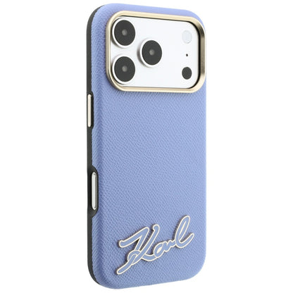 Coque MagSafe pour Apple iPhone 18 Pro Max / 17 Pro Max, Karl Lagerfeld, logo en résine grainée, bleu