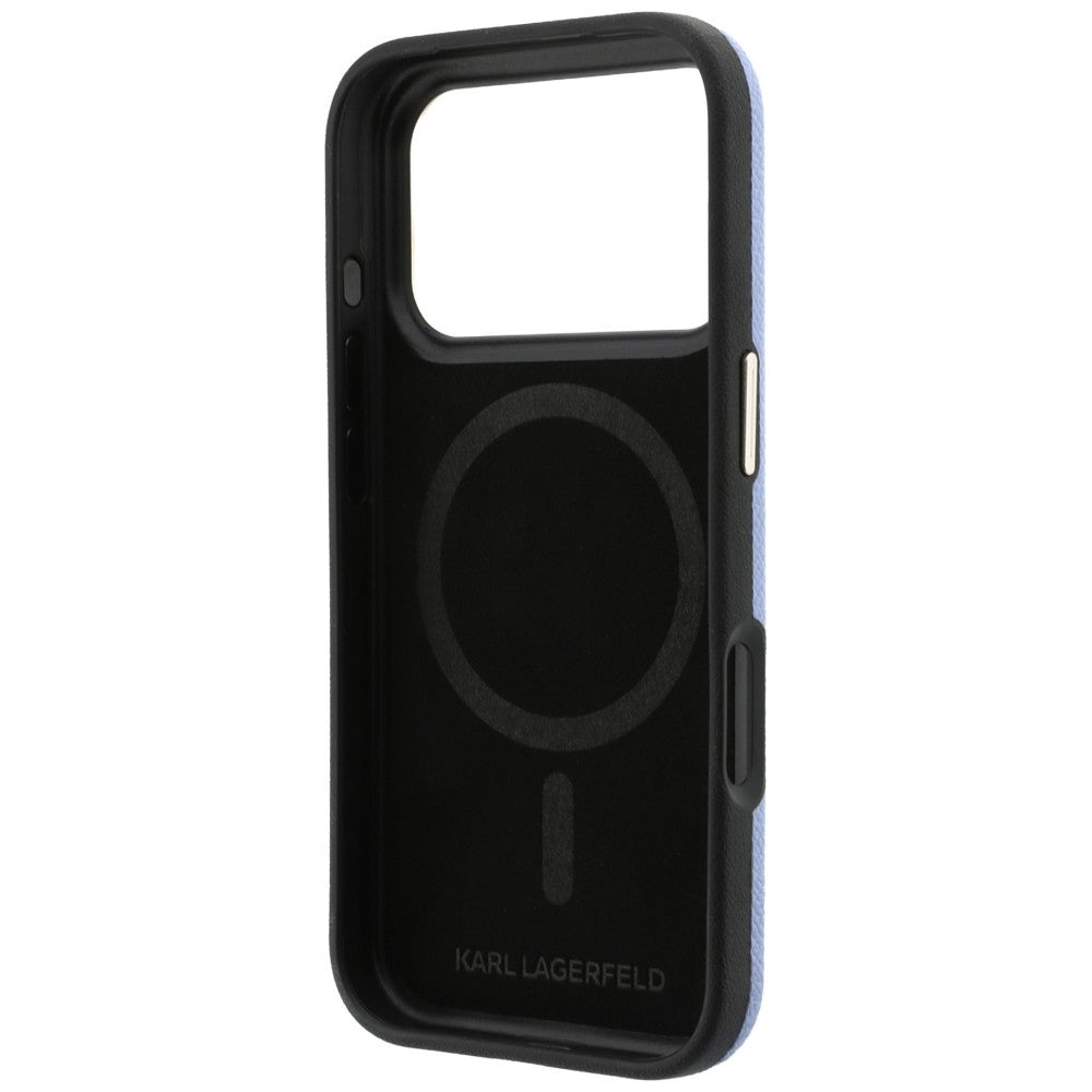 Coque MagSafe pour Apple iPhone 18 Pro Max / 17 Pro Max, Karl Lagerfeld, logo en résine grainée, bleu