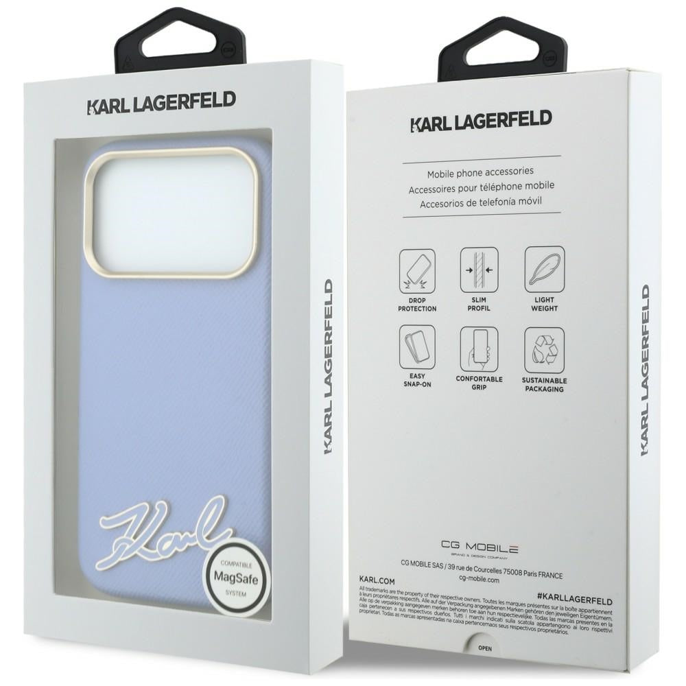 Coque MagSafe pour Apple iPhone 18 Pro Max / 17 Pro Max, Karl Lagerfeld, logo en résine grainée, bleu