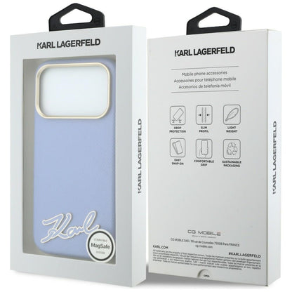 Coque MagSafe pour Apple iPhone 18 Pro Max / 17 Pro Max, Karl Lagerfeld, logo en résine grainée, bleu