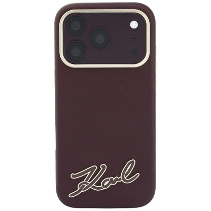 Coque MagSafe pour Apple iPhone 18 Pro Max / 17 Pro Max, Karl Lagerfeld, Logo en résine grainée, Bordeaux