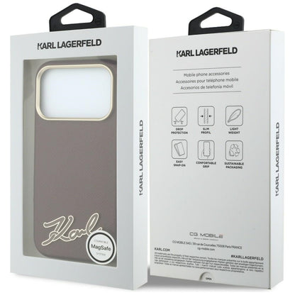 Coque MagSafe pour Apple iPhone 18 Pro Max / 17 Pro Max, Karl Lagerfeld, Logo en résine grainée, Bordeaux